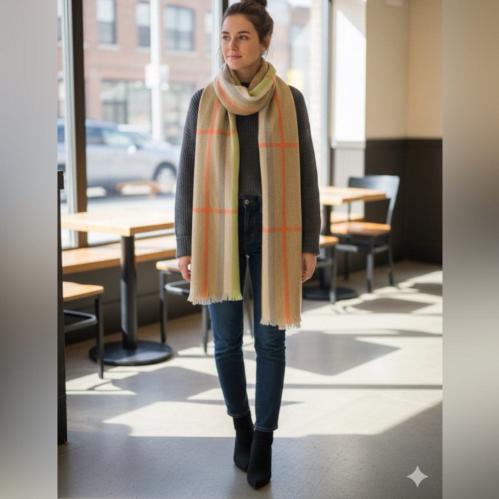 Scarf 🛍️ | Neutral Plaid | Beach Bonfire or Winter Wrap